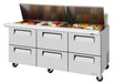Turbo Air Super Deluxe TST-72SD-30-D6-N 72" 6 Drawer Mega Top Refrigerated Sandwich Prep Table - Donut-Equipment.com