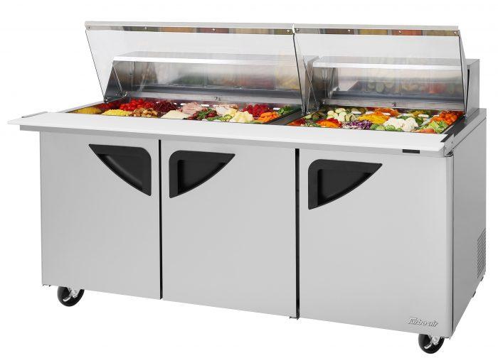 Turbo Air Super Deluxe TST-72SD-30-N-CL 72" 3 Door Mega Top Refrigerated Sandwich Prep Table with Clear Lid - Donut-Equipment.com