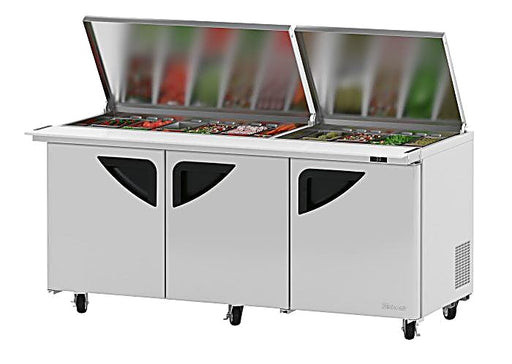 Turbo Air Super Deluxe TST-72SD-30-N-FL 72" 3 Door Mega Top Refrigerated Sandwich Prep Table with Flat Lid - Donut-Equipment.com