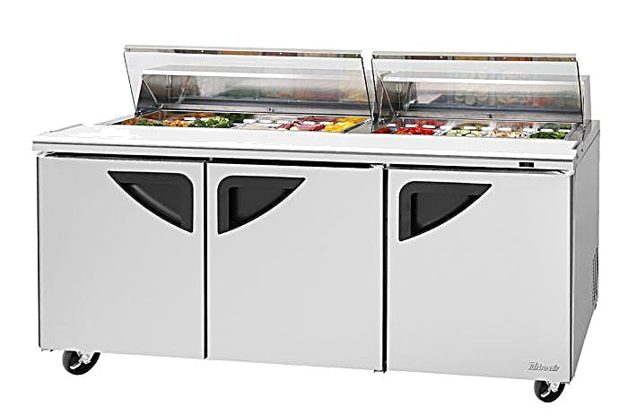 Turbo Air Super Deluxe TST-72SD-N-CL 72" 3 Door Refrigerated Sandwich Prep Table with Clear Lid - Donut-Equipment.com