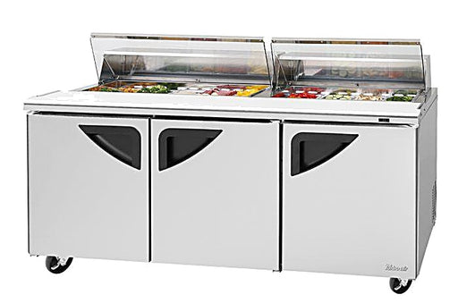 Turbo Air Super Deluxe TST-72SD-N-CL 72" 3 Door Refrigerated Sandwich Prep Table with Clear Lid - Donut-Equipment.com