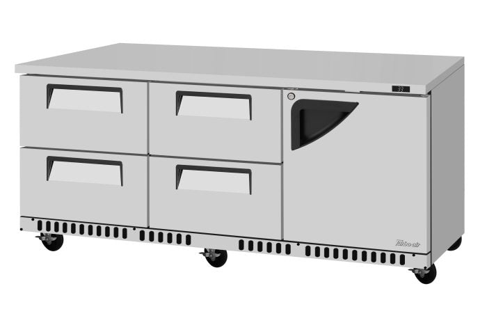 Turbo Air TUR-72SD-D4R(L)-FB-N 72 1/4" W Undercounter Refrigerator w/ 4 Drawers, 1 Door & Front Breathing - Bakery Wholesalers