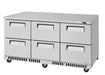 Turbo Air TUR-72SD-D6-FB-N 72 1/4" W Undercounter Refrigerator w/ 3 Sections, 6 Drawers & Front Breathing - Bakery Wholesalers