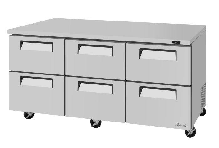 Turbo Air TUR-72SD-D6-N 72 1/4" W Undercounter Refrigerator w/ 2 Sections & 6 Drawers - Bakery Wholesalers
