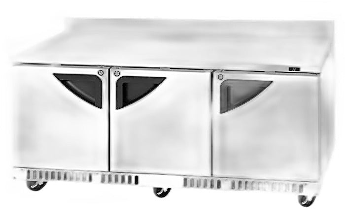 Turbo Air TWR-72SD-FB-N 72 5/8" Super Deluxe Worktop Refrigerator w/ (3) Sections, 3 Solid Doors, Front Breathing - Donut-Equipment.com