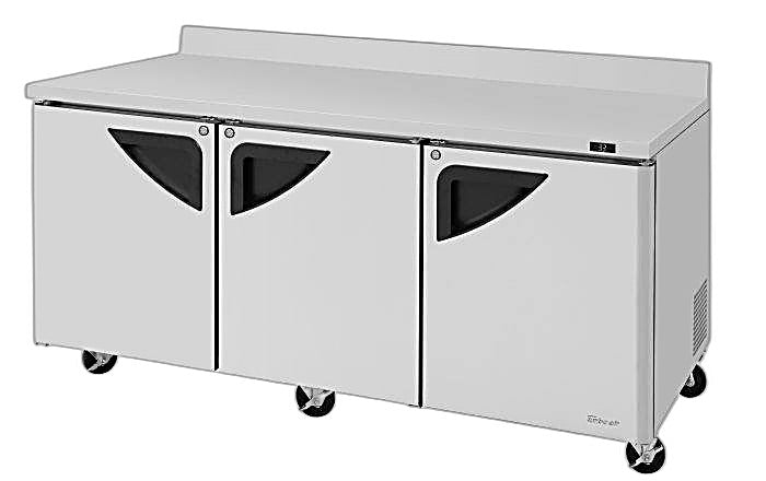 Turbo Air TWR-72SD-N 72 5/8" Super Deluxe Worktop Refrigerator w/ (3) Sections, 3 Solid Doors - Donut-Equipment.com