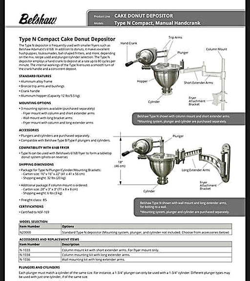616B Cut-N-Fry for Loukoumades- Includes Depositor, Plunger, Cylinder, Mount, Submerger and Fryer Bakery Wholesalers