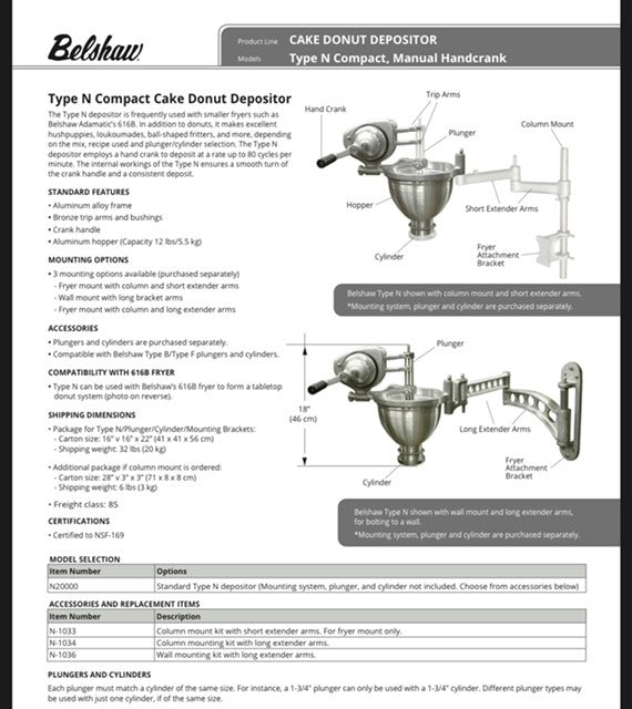 616B Cut-N-Fry for Loukoumades- Includes Depositor, Plunger, Cylinder, Mount, Submerger and Fryer Bakery Wholesalers