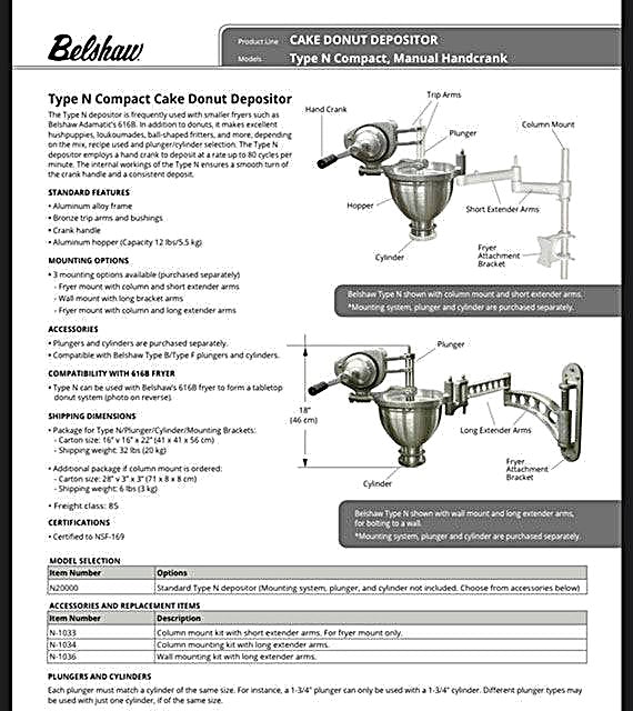 616B Cut-N-Fry for Loukoumades- Includes Depositor, Plunger, Cylinder, Mount, Submerger and Fryer Bakery Wholesalers