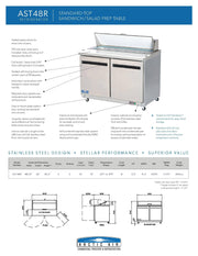 Arctic Air AST48R 48" Two Door Sandwich / Salad Prep Refrigerator Bakery Wholesalers