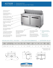 Arctic Air AST60R 60" Two Door Sandwich / Salad Prep Refrigerator Bakery Wholesalers