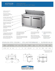 Arctic Air AST60R 60" Two Door Sandwich / Salad Prep Refrigerator Bakery Wholesalers