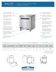 Arctic Air AUC27F 27" Single Door Undercounter Freezer Bakery Wholesalers