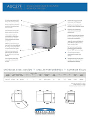 Arctic Air AUC27F 27" Single Door Undercounter Freezer Bakery Wholesalers