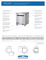 Arctic Air AUC27R 27" Under-counter Refrigerator Bakery Wholesalers