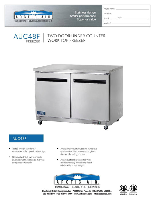 Arctic Air AUC48F 48" Under-counter Freezer Bakery Wholesalers