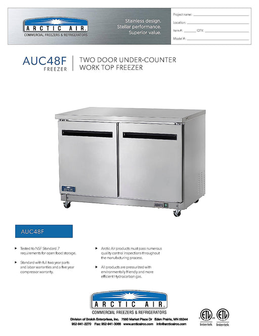 Arctic Air AUC48F 48" Under-counter Freezer Bakery Wholesalers