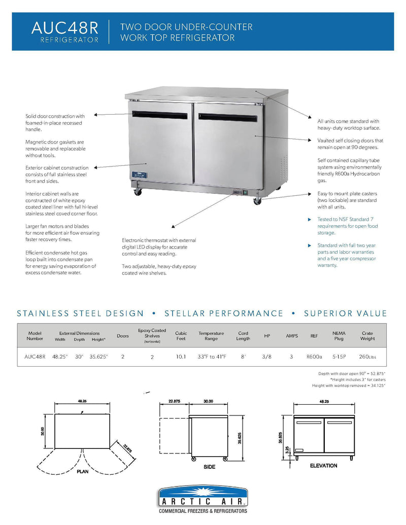 Arctic Air AUC48R 48" Undercounter Refrigerator Bakery Wholesalers