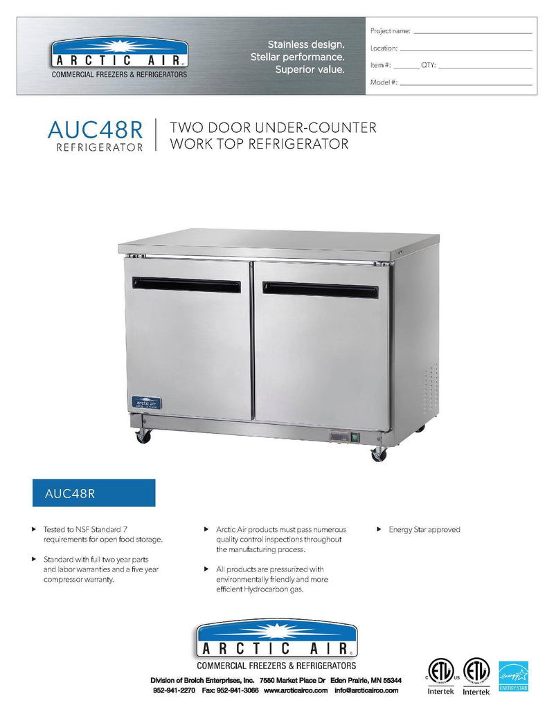 Arctic Air AUC48R 48" Undercounter Refrigerator Bakery Wholesalers