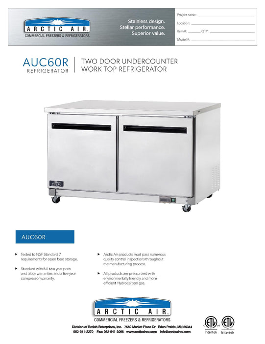 Arctic Air AUC60R 60" Undercounter Refrigerator