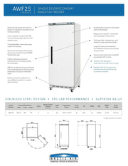 Arctic Air AWF25 White Single Door Reach In Freezer Bakery Wholesalers