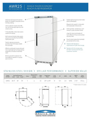 Arctic Air AWR25 White Single Door Reach In Refrigerator Bakery Wholesalers