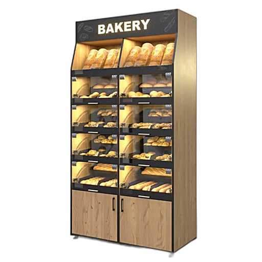 Palram Bakery Backwall Display System with Open Upper Compartments & Lower Storage – 40"W x 78"H x 20"D - Donut-Equipment.com