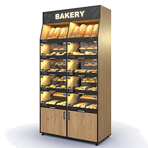 Palram Bakery Backwall Display System with Open Upper Compartments & Lower Storage – 40"W x 78"H x 20"D - Donut-Equipment.com