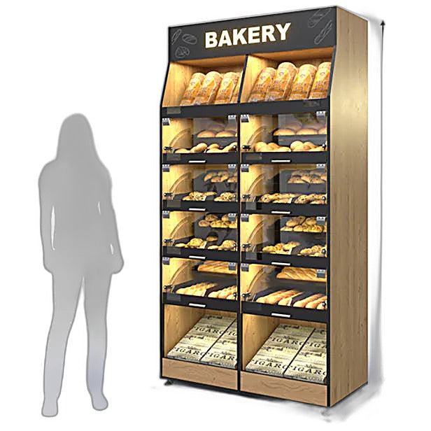 Palram Bakery Backwall Display Case with Upper & Lower Open Storage Compartments – 40"W x 78"H x 20"D - Donut-Equipment.com