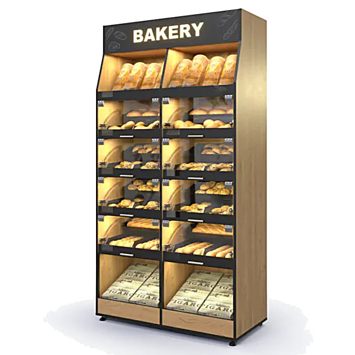 Palram Bakery Backwall Display Case with Upper & Lower Open Storage Compartments – 40"W x 78"H x 20"D - Donut-Equipment.com
