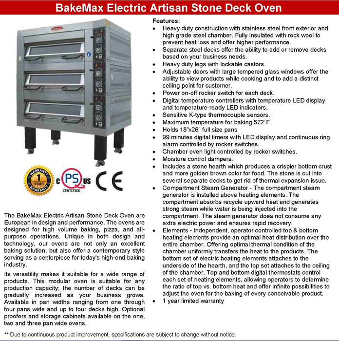 BakeMax Electric Artisan Stone Deck Ovens 2 Pan Wide