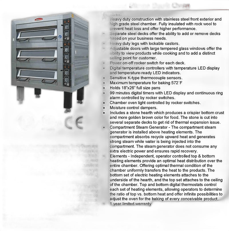 BakeMax Electric Artisan Stone Deck Ovens 3 Pan Wide, 1 to 4 decks Bakery Wholesalers