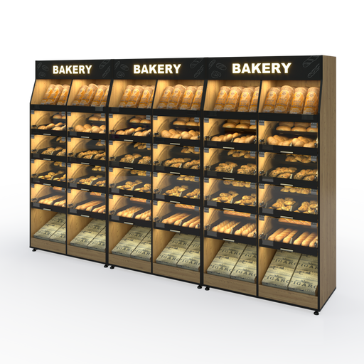 Palram Bakery Backwall Gondola Display System (3-Unit Set) with Open Compartments & Storage – 120"W Total (3 × 40"W x 78"H x 20"D, Up to 72 SKU Capacity) - Donut-Equipment.com