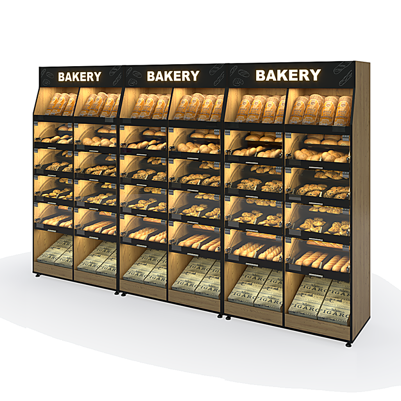 Palram Bakery Backwall Gondola Display System (3-Unit Set) with Open Compartments & Storage – 120"W Total (3 × 40"W x 78"H x 20"D, Up to 72 SKU Capacity) - Donut-Equipment.com