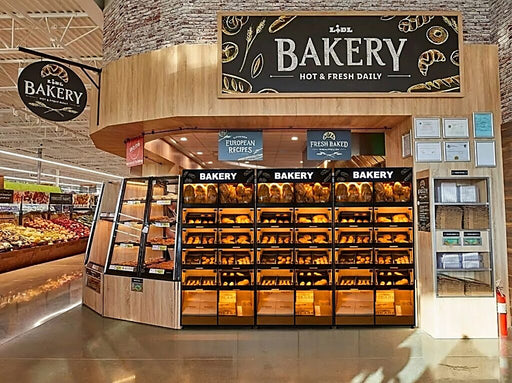 Palram Bakery Backwall Gondola Display System (3-Unit Set) with Open Compartments & Storage – 120"W Total (3 × 40"W x 78"H x 20"D, Up to 72 SKU Capacity) - Donut-Equipment.com