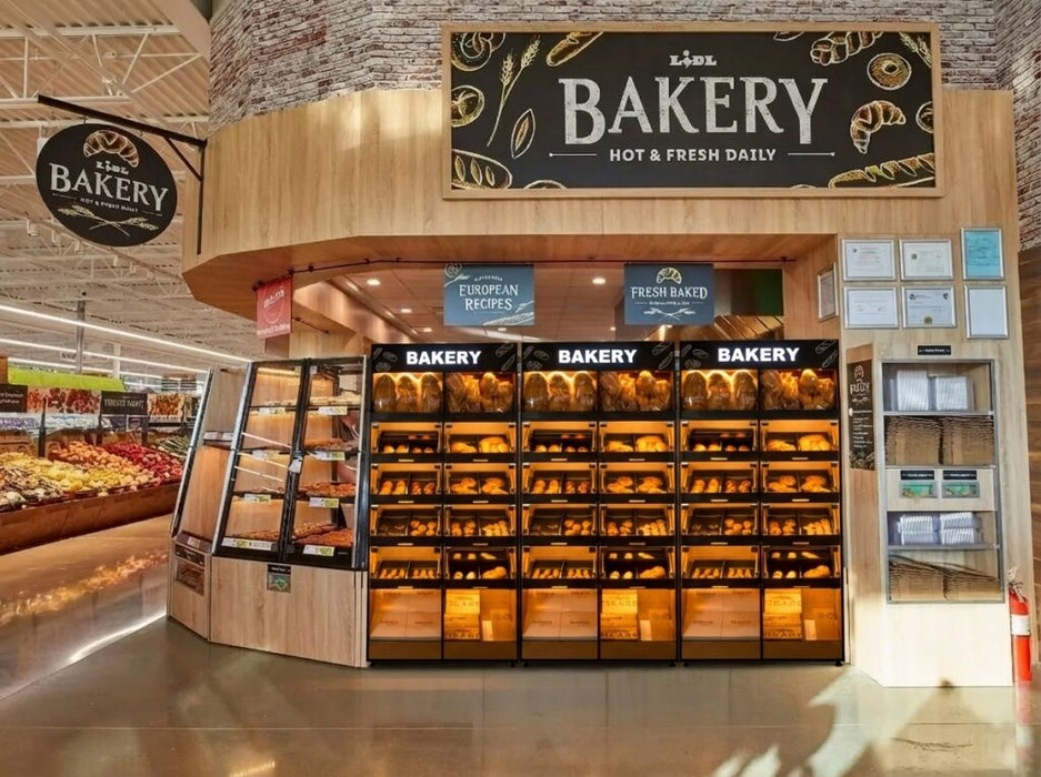 Palram Bakery Backwall Gondola Display System (3-Unit Set) with Open Compartments & Storage – 120"W Total (3 × 40"W x 78"H x 20"D, Up to 72 SKU Capacity) - Donut-Equipment.com