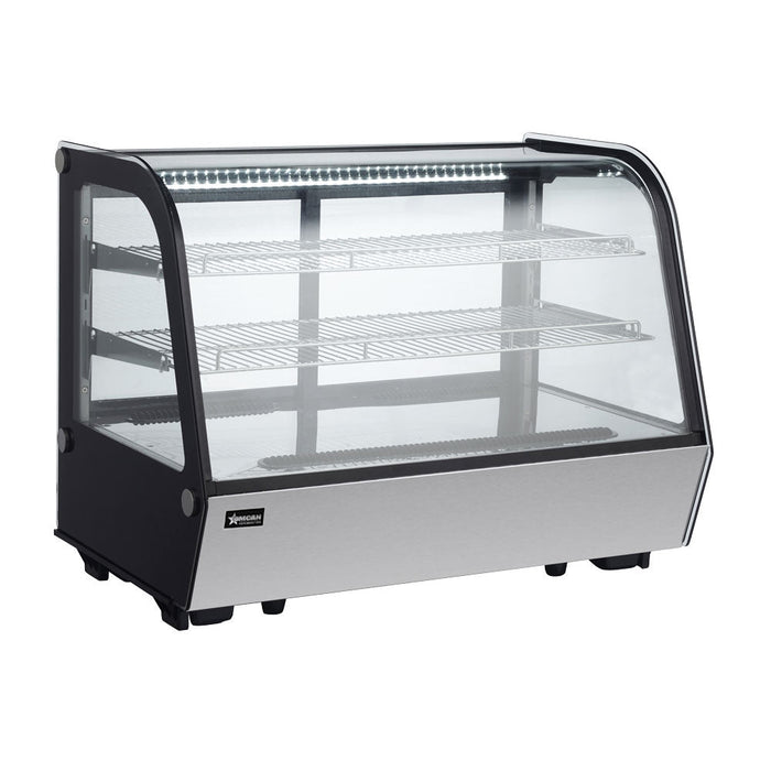 Omcan 34″ Countertop Refrigerated Display Case – 5.65 Cu. Ft. (160L), Two-Shelf Stainless Steel Bakery & Merchandising Display Cooler