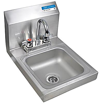 BK Resources Space Saver Stainless Steel Hand Sink with Faucet – 9" x 9" Bowl • 2-Hole Design • Compact Commercial Use - Donut-Equipment.com