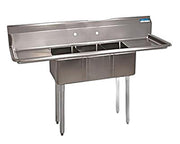 BK Resources Stainless Steel 3 Compartment Convenience Store Sink w/ Dual 12" Drainboards – 14"L x 10"W x 10"D Bowls - Donut-Equipment.com