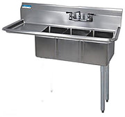 BK Resources Stainless Steel 3 Compartment Convenience Store Sink w/ 15" Left Drainboard – 14"L x 10"W x 10"D Bowls - Donut-Equipment.com