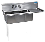 BK Resources Stainless Steel 3 Compartment Convenience Store Sink w/ 15" Right Drainboard – 14"L x 10"W x 10"D Bowls - Donut-Equipment.com