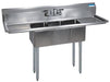 BK Resources Stainless Steel 3 Compartment Convenience Store Sink w/ Dual 15" Drainboards – 14"L x 10"W x 10"D Bowls - Donut-Equipment.com