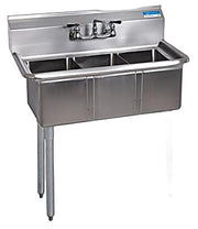 BK Resources Stainless Steel 3 Compartment Convenience Store Sink – 14"L x 10"W x 10"D Bowls - Donut-Equipment.com