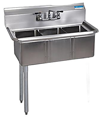 BK Resources Stainless Steel 3 Compartment Convenience Store Sink – 14"L x 10"W x 10"D Bowls - Donut-Equipment.com