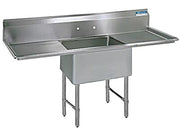 BK Resources Stainless Steel 1 Compartment Sink w/ 10" Riser & Dual Drainboards – 20"L x 16"W x 14"D Bowl - Donut-Equipment.com