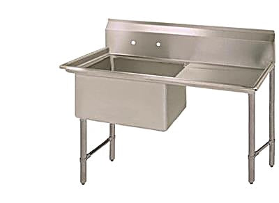 BK Resources Stainless Steel 1 Compartment Sink w/ 10" Riser & Right Drainboard – 24"L x 24"W x 14"D Bowl - Donut-Equipment.com