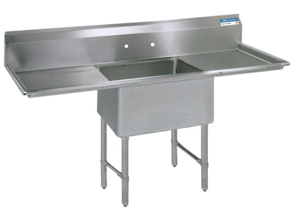 BK Resources Stainless Steel 1 Compartment Sink w/ 10" Riser & Dual Drainboards – 24"L x 24"W x 14"D Bowl - Donut-Equipment.com