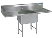 BK Resources Stainless Steel 1 Compartment Sink w/ 10" Riser & Dual Drainboards – 24"L x 24"W x 14"D Bowl - Donut-Equipment.com