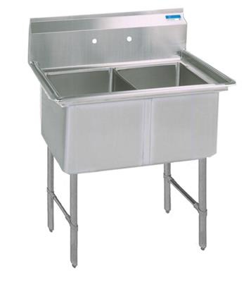 BK Resources Stainless Steel 2 Compartment Sink w/ 10" Riser – 20"L x 16"W x 14"D Bowls - Donut-Equipment.com