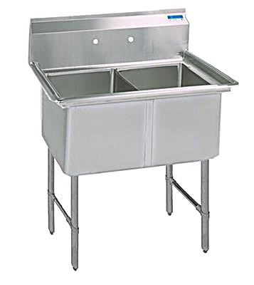 BK Resources Stainless Steel 2 Compartment Sink w/ 10" Riser – 20"L x 16"W x 14"D Bowls - Donut-Equipment.com